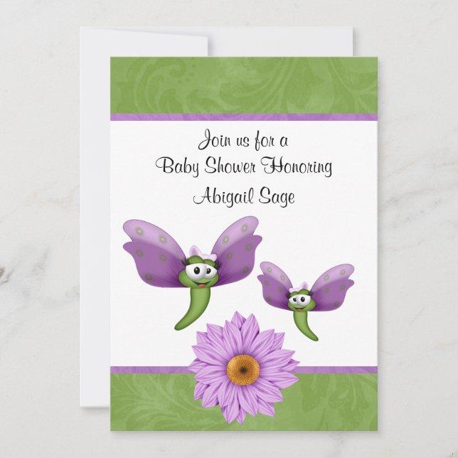 Cute Dragonflies and Flower Baby Shower Invitation (Front)