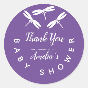 Cute Dragonflies  Purple Baby Shower Thank You Cla Classic Round Sticker