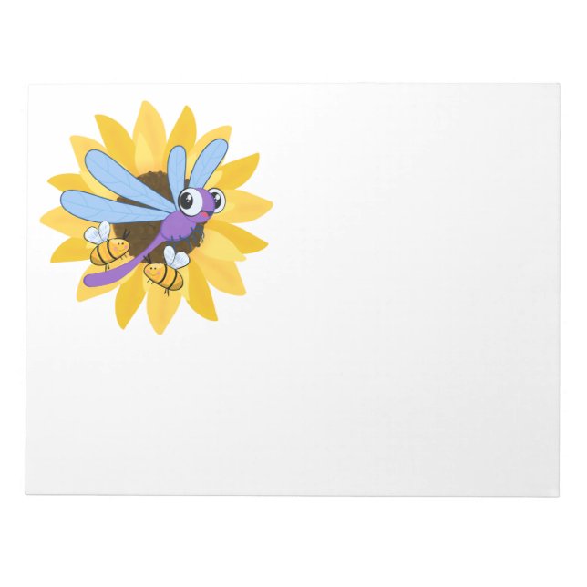 Cute Dragonfly and bees Notepad (Front)