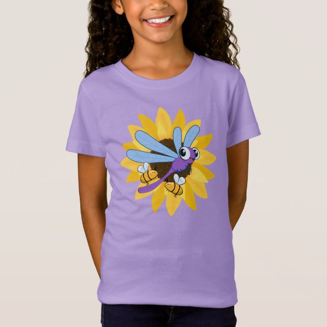 Cute Dragonfly and Bees T-Shirt (Front)