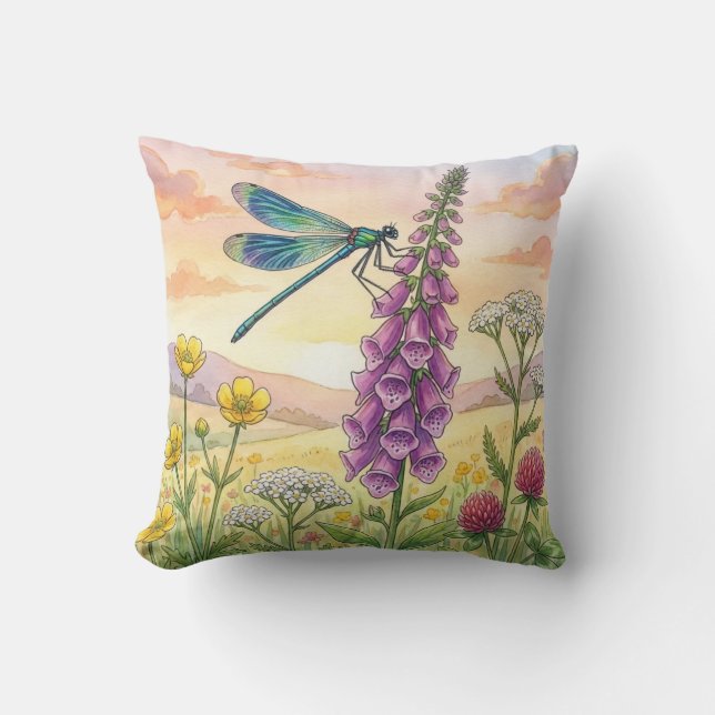 Cute Dragonfly and Flowers Tiny Insects  Cushion (Front)
