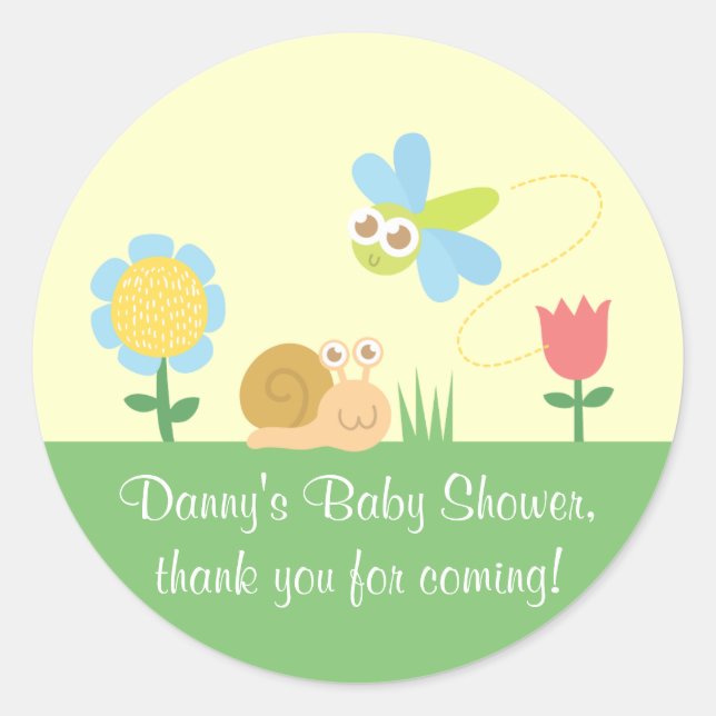 Cute Dragonfly And Snail Garden Thank You Stickers (Front)