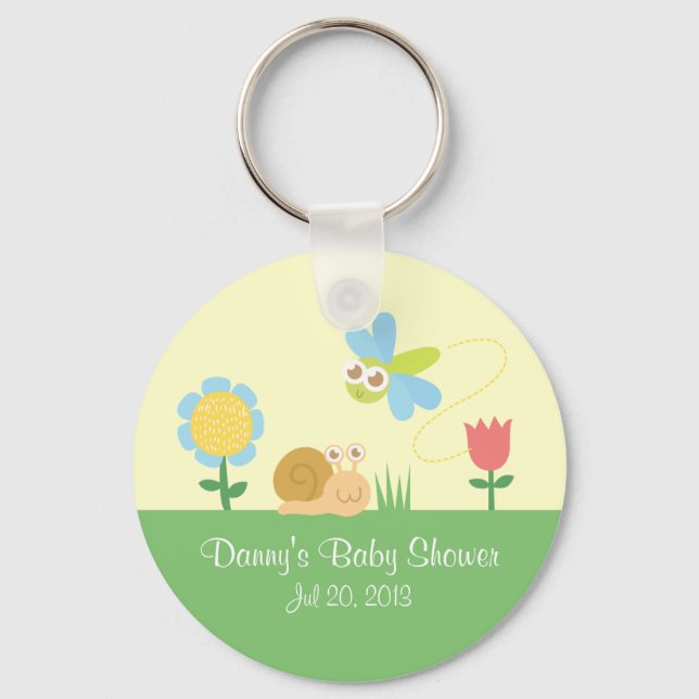 Cute Dragonfly and Snail in a garden Key Ring (Front)