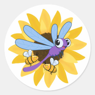 Cute Dragonfly & Bee's  Classic Round Sticker