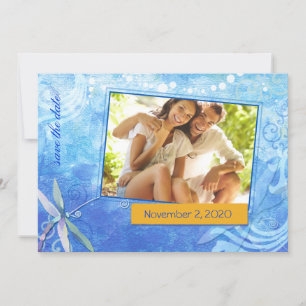 Cute Dragonfly Blue Wedding Photo Save the Date