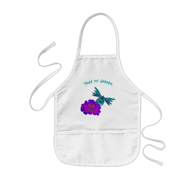 Cute Dragonfly Bright Pink Flower Personalised Kids Apron (Front)