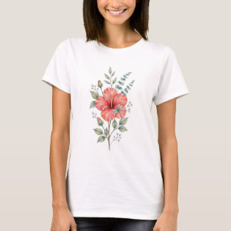 Cute Dragonfly Hibiscus Watercolor Garden T-Shirt