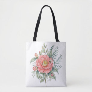 Cute Dragonfly Hibiscus Watercolor Garden Tote Bag