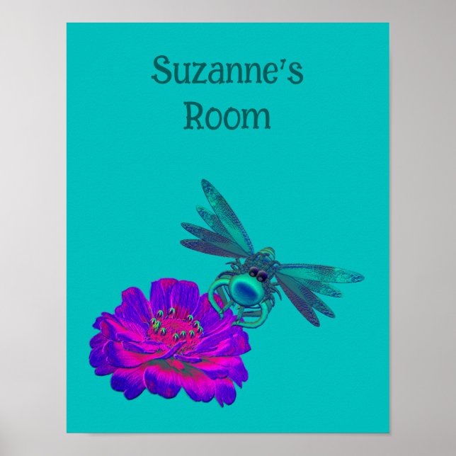 Cute Dragonfly Kids Room Personalised  Poster (Front)
