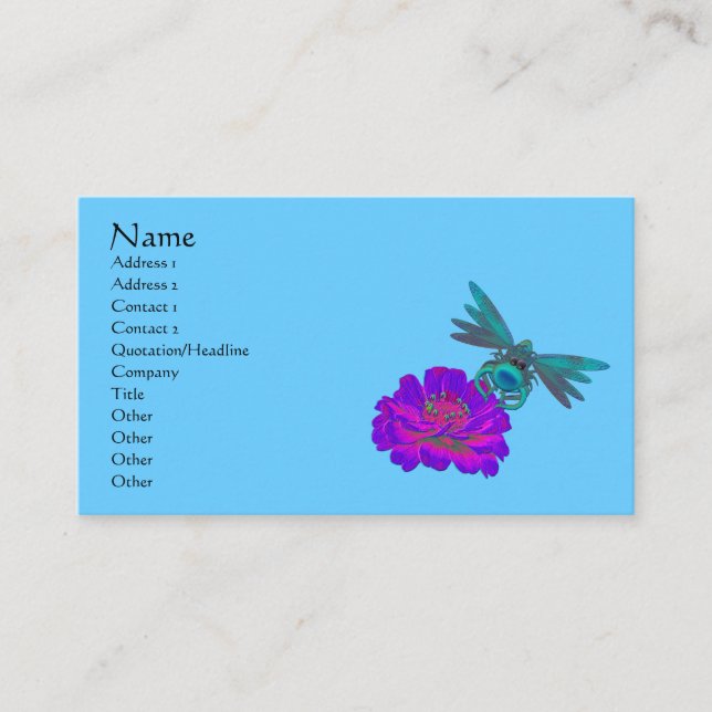 Cute Dragonfly On Zinnia Flower Business Card (Front)