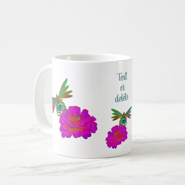 Cute Dragonfly On Zinnia Flower Personalised Coffee Mug (Front Left)
