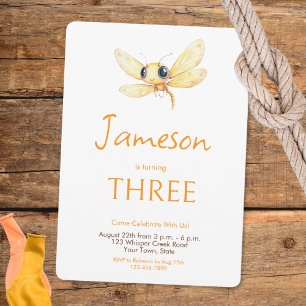 Cute Dragonfly Orange Yellow Boy Birthday Invitation