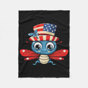 Cute Dragonfly Usa Flag 4th Of July Fleece Blanket