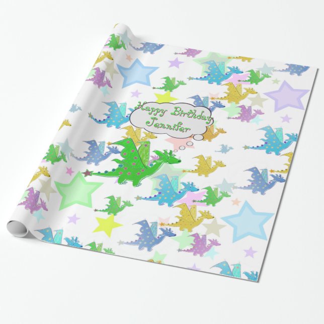 Cute Dragons Pattern Wrapping Paper (Unrolled)