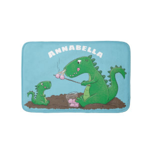 Cute dragons roasting marshmallows cartoon bath mat