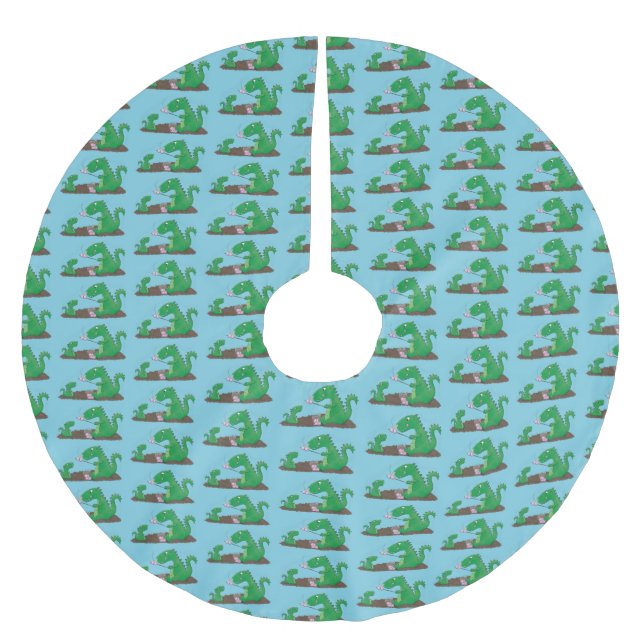 Cute dragons roasting marshmallows cartoon brushed polyester tree skirt (Front)