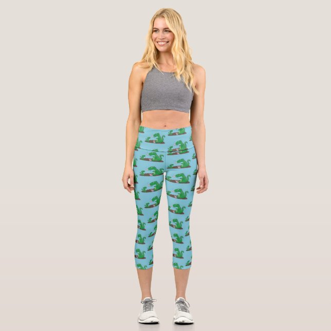 Cute dragons roasting marshmallows cartoon capri leggings (Front)