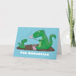 Cute dragons roasting marshmallows cartoon card