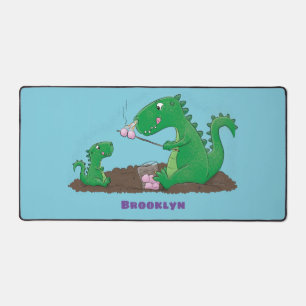 Cute dragons roasting marshmallows cartoon desk mat
