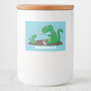 Cute dragons roasting marshmallows cartoon food label