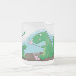 Cute dragons roasting marshmallows cartoon frosted glass coffee mug