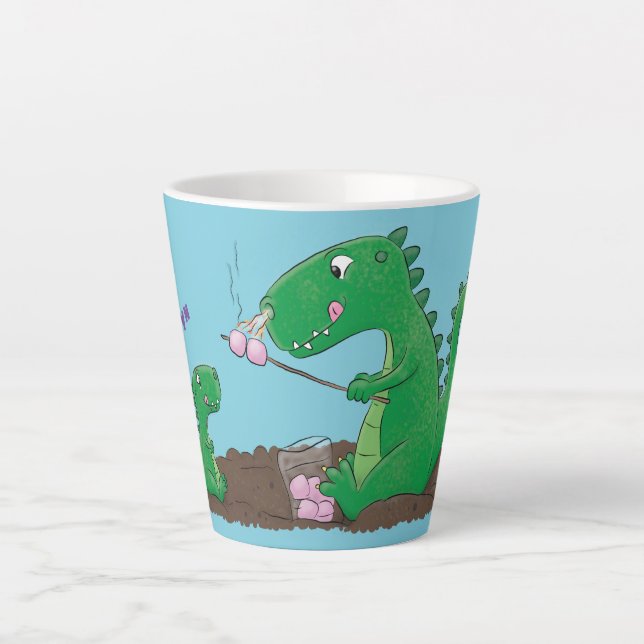 Cute dragons roasting marshmallows cartoon latte mug (Front)