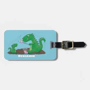 Cute dragons roasting marshmallows cartoon luggage tag