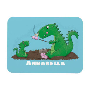 Cute dragons roasting marshmallows cartoon magnet