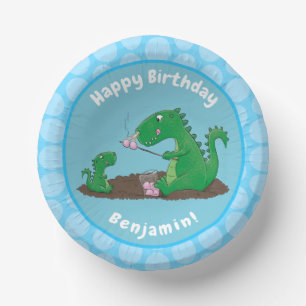 Cute dragons roasting marshmallows cartoon paper plate