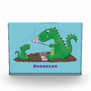 Cute dragons roasting marshmallows cartoon photo block
