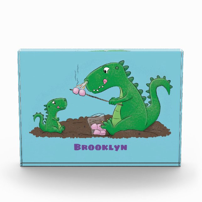 Cute dragons roasting marshmallows cartoon photo block (Front)