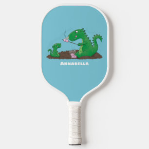 Cute dragons roasting marshmallows cartoon pickleball paddle
