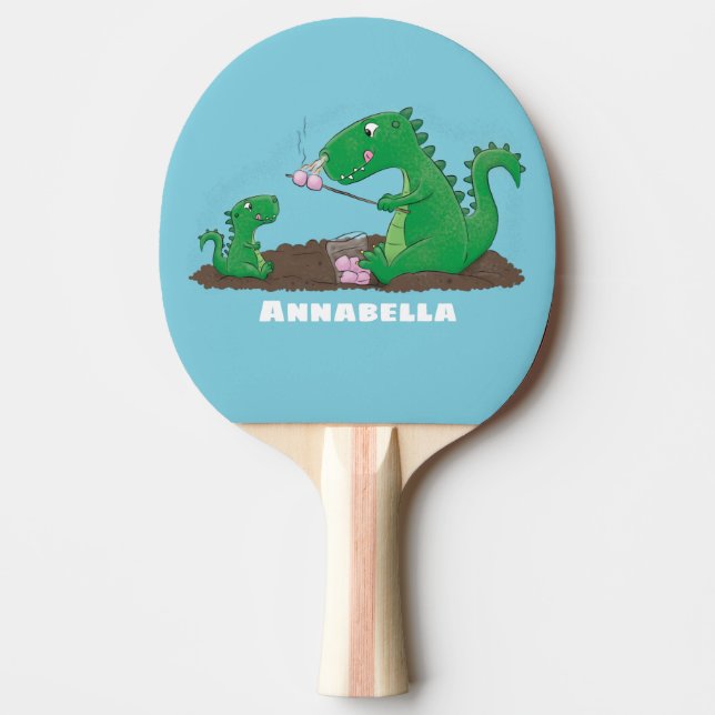 Cute dragons roasting marshmallows cartoon ping pong paddle (Front)
