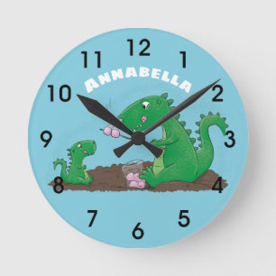 Cute dragons roasting marshmallows cartoon round clock