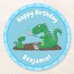 Cute dragons roasting marshmallows cartoon round paper coaster