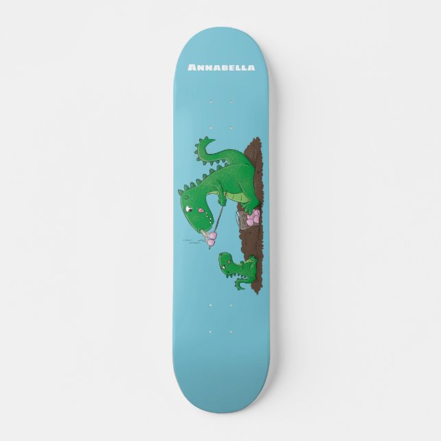 Cute dragons roasting marshmallows cartoon skateboard (Front)