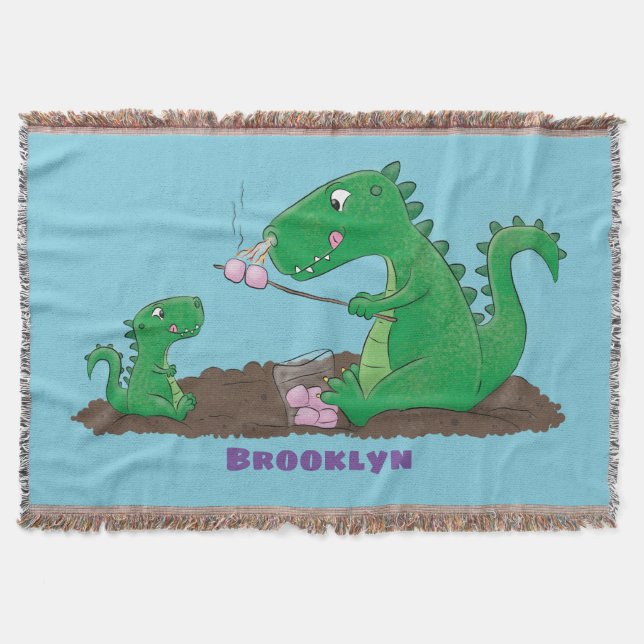 Cute dragons roasting marshmallows cartoon throw blanket (Front)