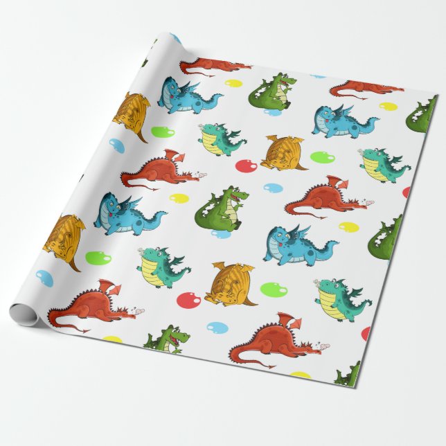 Cute Dragons Wrapping Paper (Unrolled)