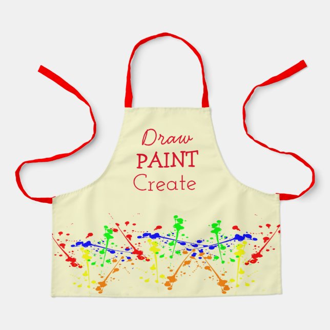 Cute draw paint create art pattern kids apron (Front)