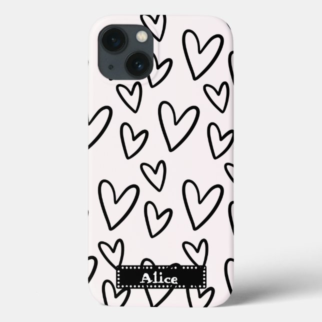 cute drawing black white heart love personalised  Case-Mate iPhone case (Back)