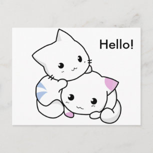 Cute Drawing of Boy and Girl Kitten in Love Postcard