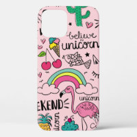 Cute drawings on pink seamless repeating pattern t
