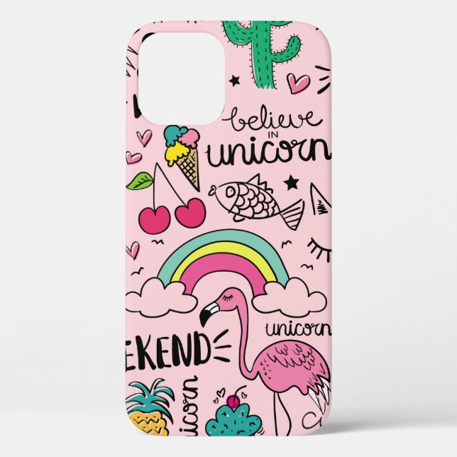 Cute drawings on pink seamless repeating pattern t Case-Mate iPhone case (Back)