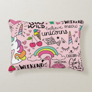 Cute drawings on pink seamless repeating pattern t decorative cushion