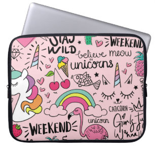 Cute drawings on pink seamless repeating pattern t laptop sleeve