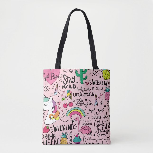 Cute drawings on pink seamless repeating pattern t tote bag (Front)