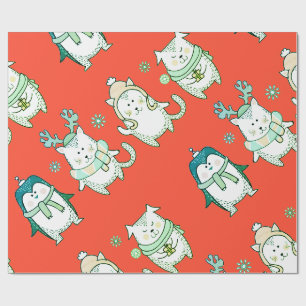 CUTE DRAWN ANIMAL CHRISTMAS WRAPPING PAPER