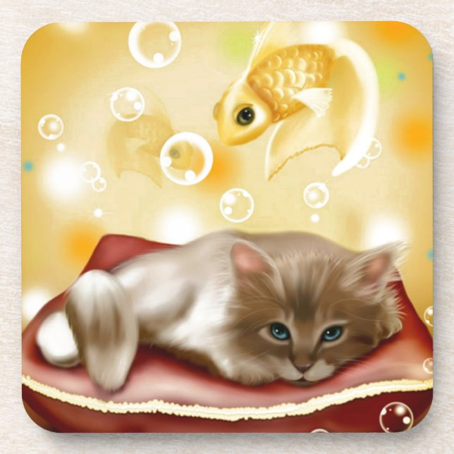 Cute Dream Kitten Coaster (Front)