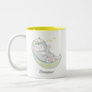Cute Dreamer Kitty Cat in Hammock T-Shirt Two-Tone Coffee Mug