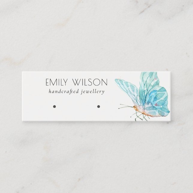 Cute Dreamy Blue Aqua Butterfly Earring Display Mini Business Card (Front)